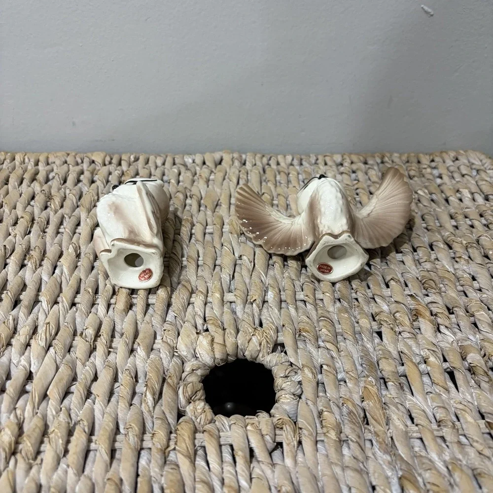 Vintage Owl Salt And Pepper Shakers Hand Painted Porcelain Japan Open Wings‎ MCM